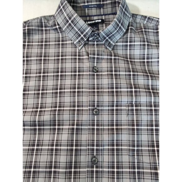 Lands End Gray Plaid Tailored Fit Button Down Long Sleeve 16 1/2 No iron Twill - Picture 5 of 9